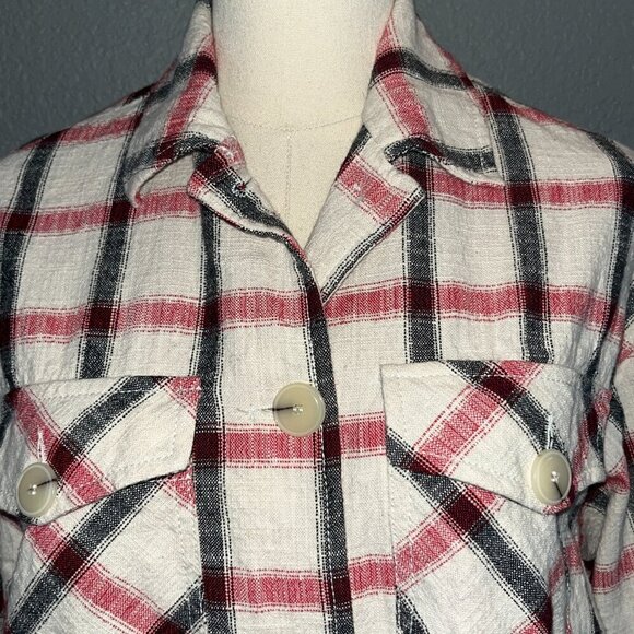 ZARA Plaid Oversized Italian Fabric Shacket Shirt Jacket - Cream Red & Black  XS - Picture 2 of 15